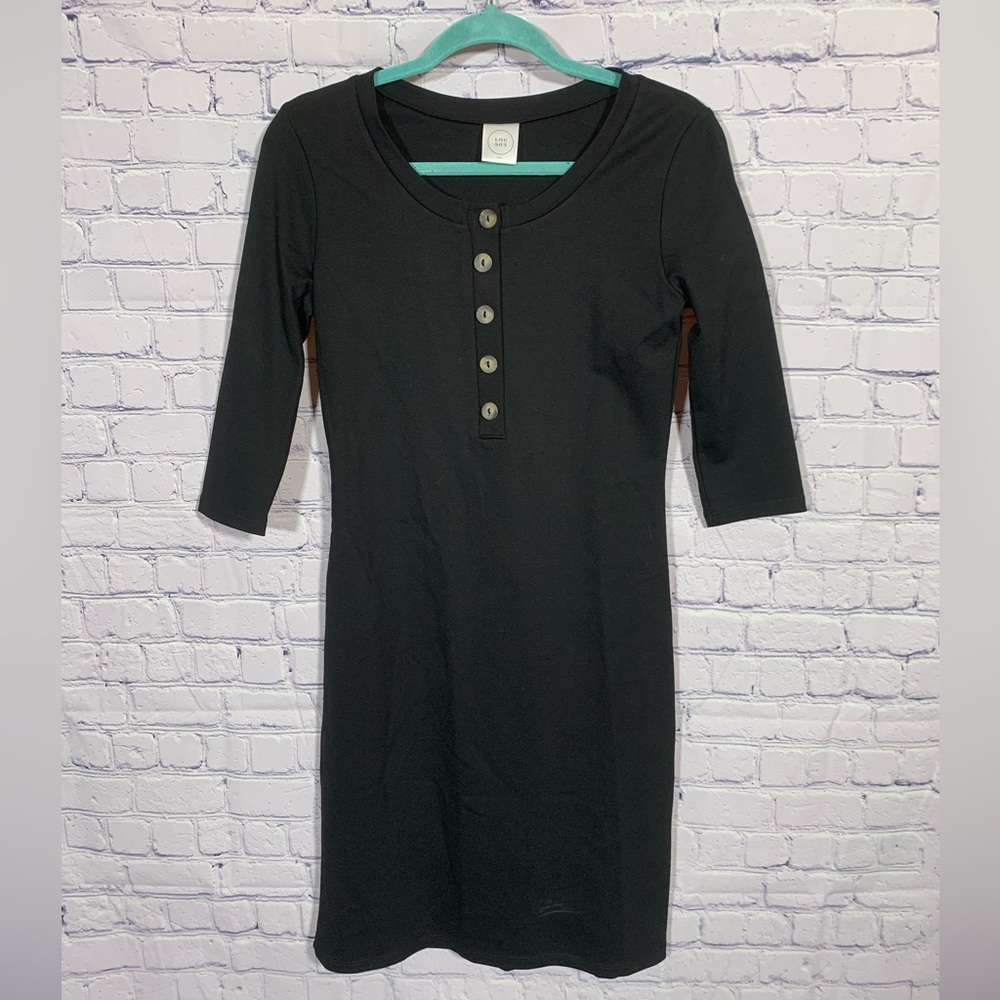 Lou Lou Womens Everyday Dress Black 3/4 Sleeves Size XXS Nursing Friendly Casual
